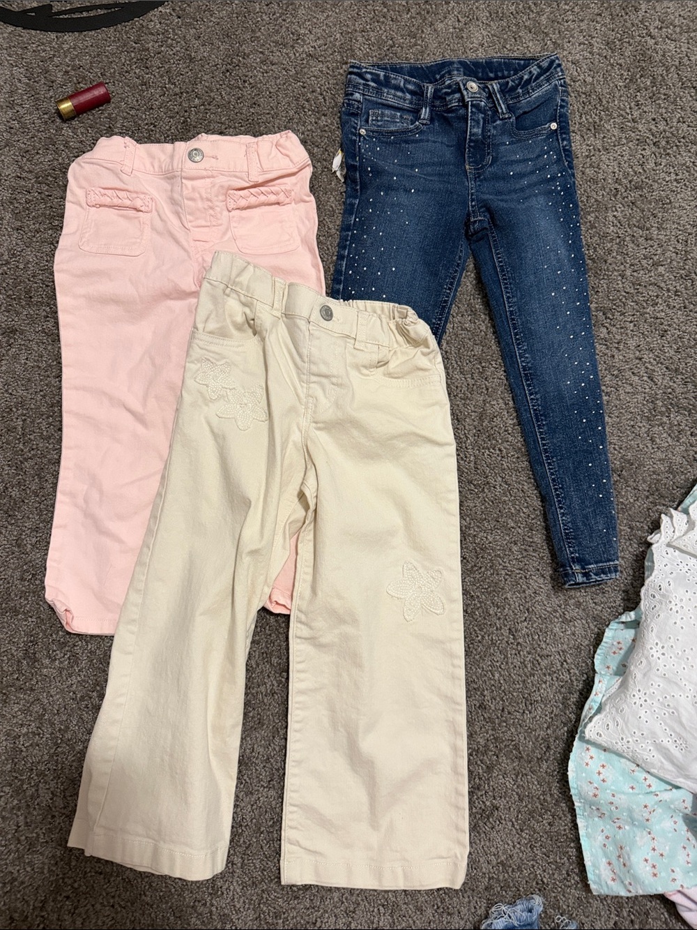 Girls' Pink, Cream & Blue Bottoms Trio - 3 Pack Pants